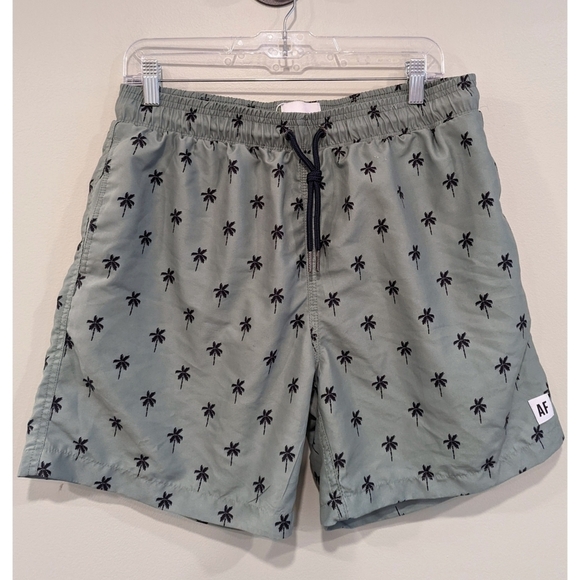 Allfenix Sage Green Palm Tree Print Mesh Lined Swim Trunks Size XL - Picture 1 of 6